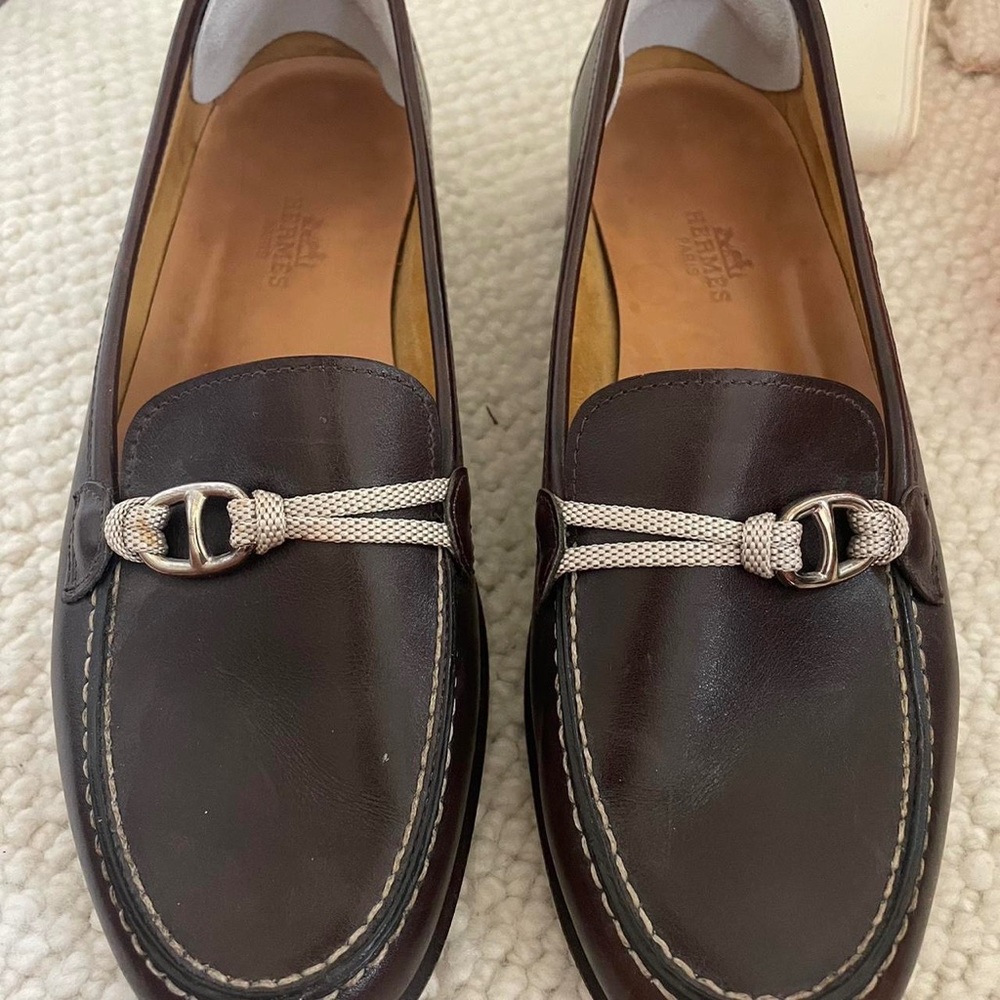 Hermès brown leather loafers